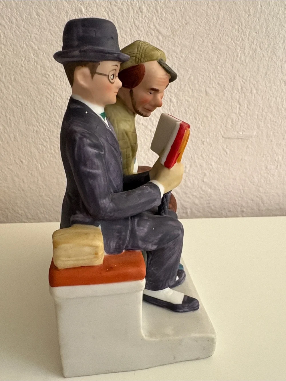 Norman Rockwell Two Men Reading Figurine — Red, Blue, Brown, Cream
